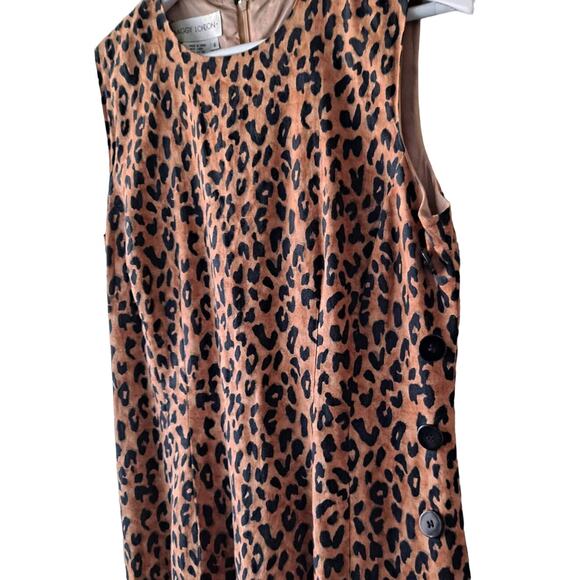 Maggy London Black Brown Linen Blend Animal Print Sheath Dress w Side Buttons -8 - Picture 7 of 10